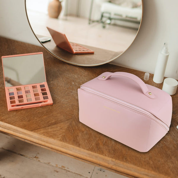 Large Travel Cosmetic Make up Makeup Bag Waterproof PU Leather Pink