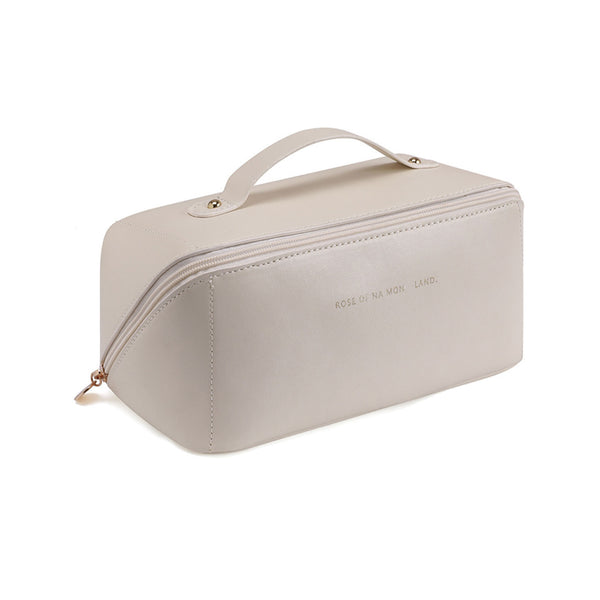 Large Travel Cosmetic Make up Makeup Bag Waterproof PU Leather White