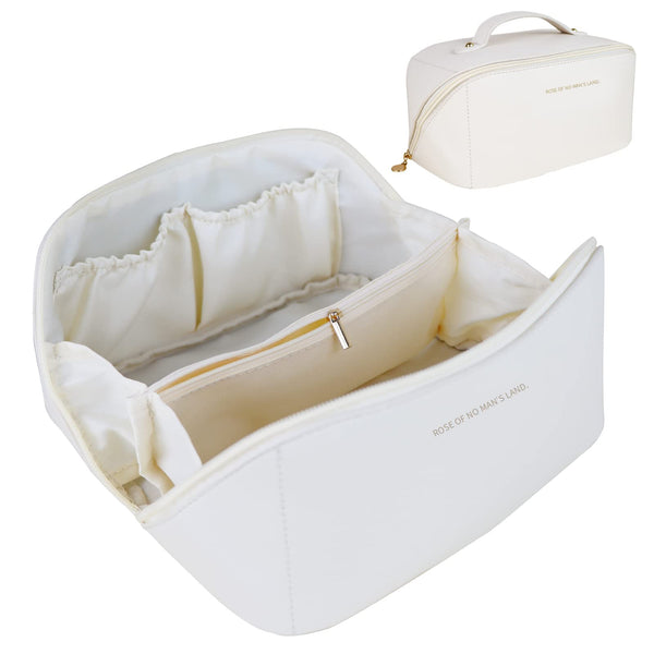 Large Travel Cosmetic Make up Makeup Bag Waterproof PU Leather White