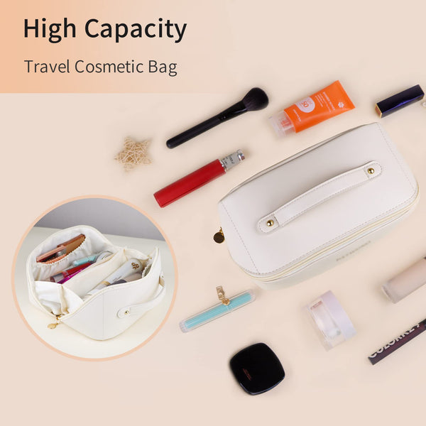 Large Travel Cosmetic Make up Makeup Bag Waterproof PU Leather White