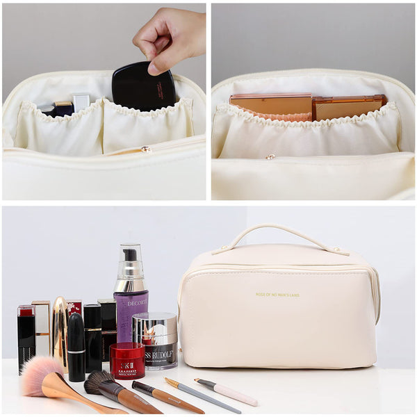 Large Travel Cosmetic Make up Makeup Bag Waterproof PU Leather White