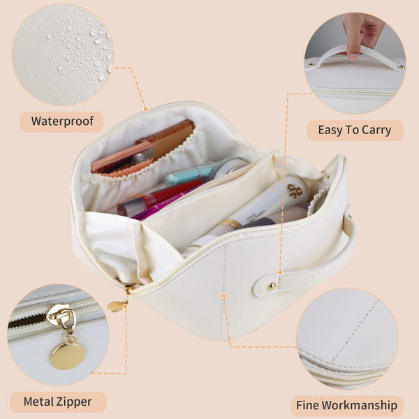 Large Travel Cosmetic Make up Makeup Bag Waterproof PU Leather White