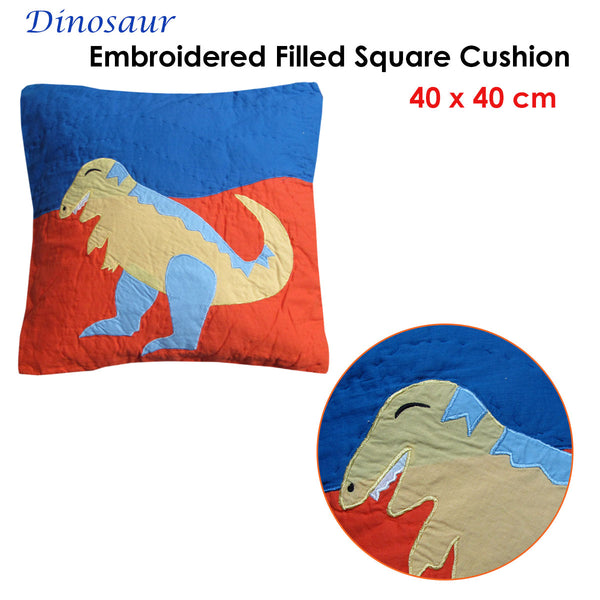 Dinosaur Embroidered Filled Cushion Square 40cm