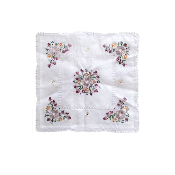 Victoriana Floral Applique Embroidered Cushion Cover Square White 45cm