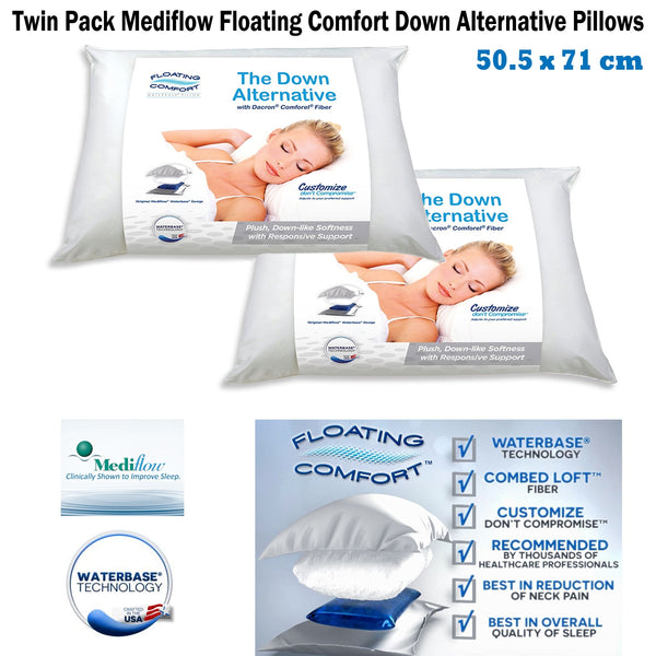 Pair of Mediflow Waterbase Neck Support Fibrefill Water Pillows 50.5 x 71 cm