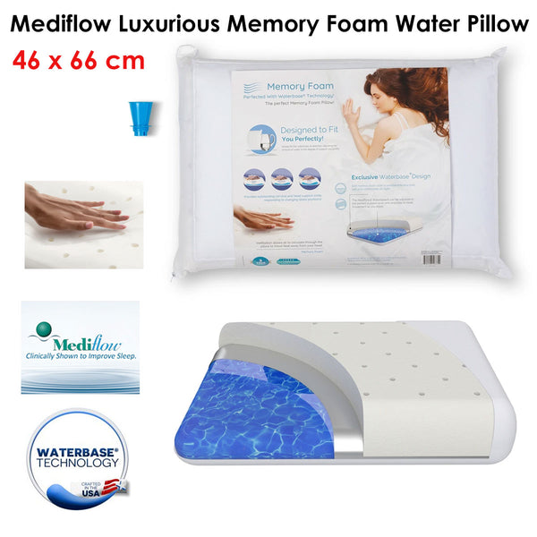 Mediflow Waterbase Neck Cervical Support Memory Foam Water Pillow 46 x 66 cm