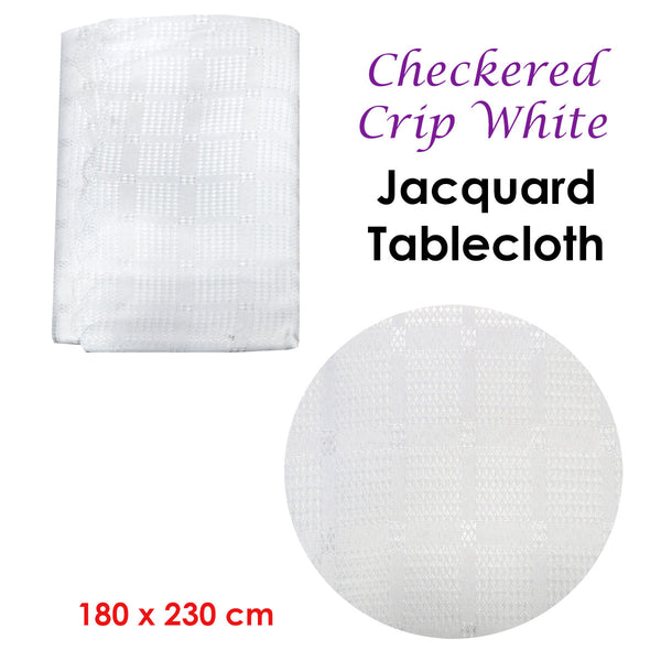 Checkered Jacquard Tablecloth Rectangular 180 x 230cm White