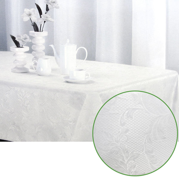 Leaves Foliage Textured Jacquard Tablecloth Rectangular 145 x 225cm Off White