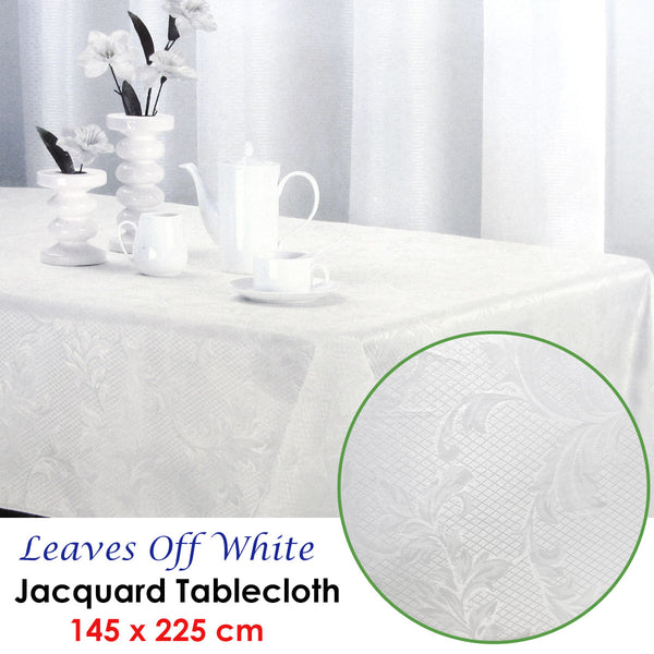 Leaves Foliage Textured Jacquard Tablecloth Rectangular 145 x 225cm Off White