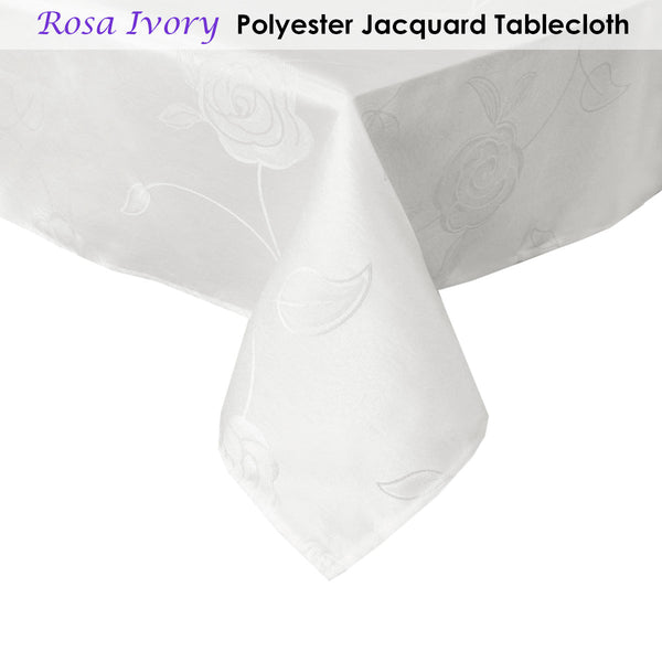 Rosa Floral Jacquard Tablecloth Rectangular 150 x 210cm Ivory