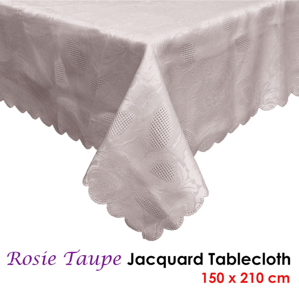 Rosie Floral Jacquard Tablecloth Rectangular 150 x 210cm Taupe