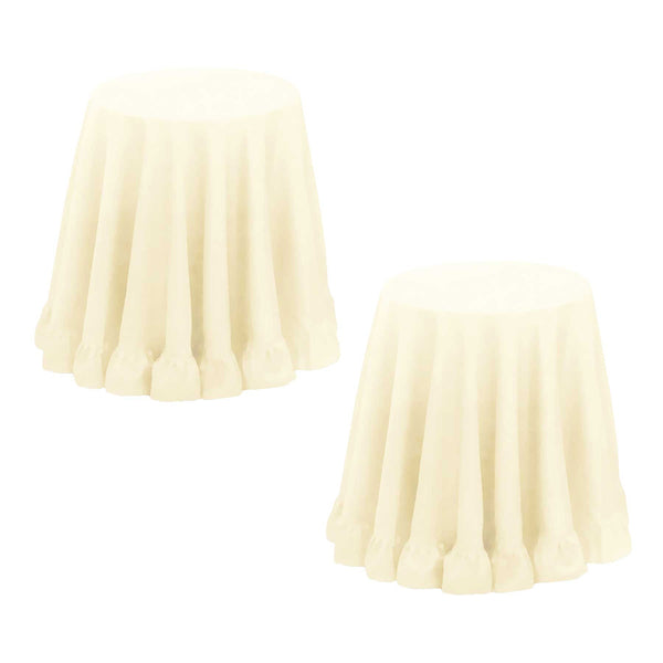 Set of 2 Round Ruffled Tableclothes 180cm Cream