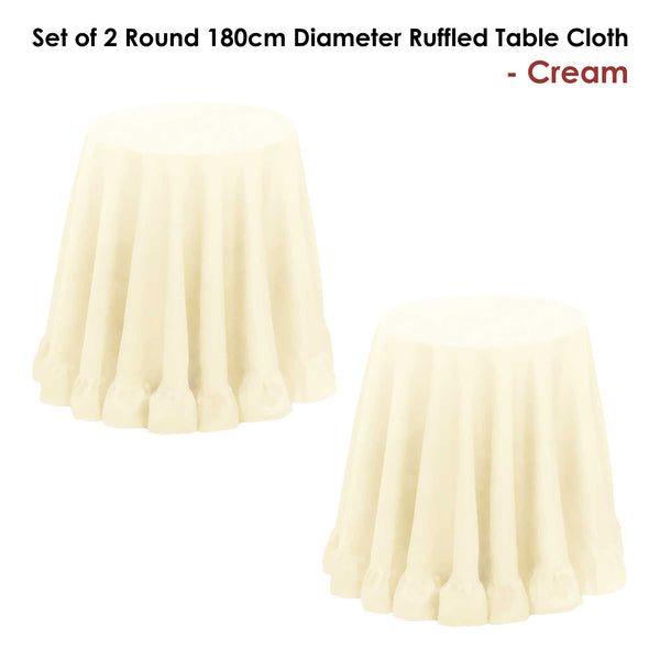 Set of 2 Round Ruffled Tableclothes 180cm Cream