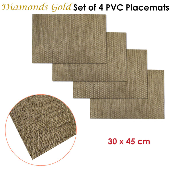 Choice Set of 4 PVC Table Placemats Diamonds 45 x 30cm Gold