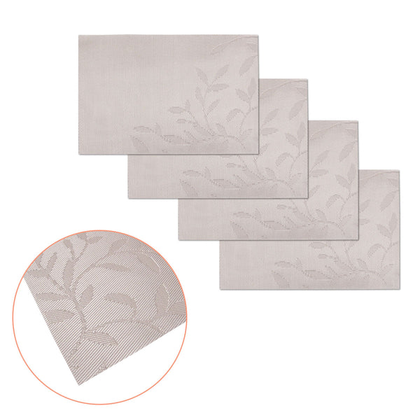 Set of 4 PVC Table Placemats Leaves Taupe 45 x 30cm