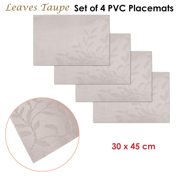 Set of 4 PVC Table Placemats Leaves Taupe 45 x 30cm