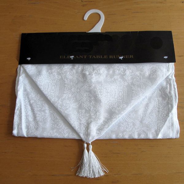 Damask Jacquard Table Runner White 38 x 90cm