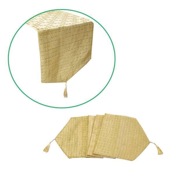 Faux Silk Geometric Jacquard Tablerunner Gold 32 x 180cm