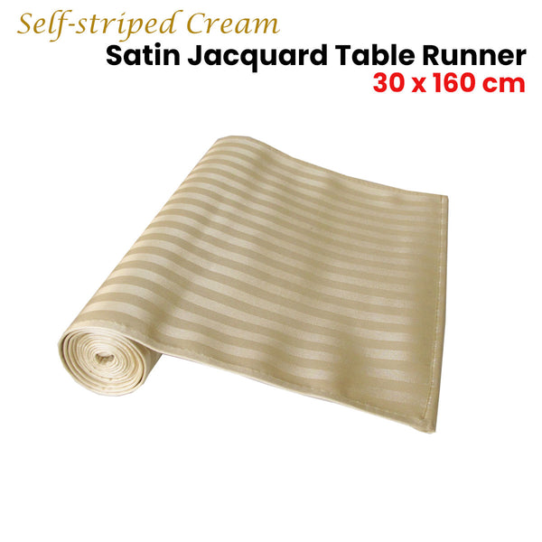 Striped Satin Jacquard Table Runner Cream 30 x 160cm
