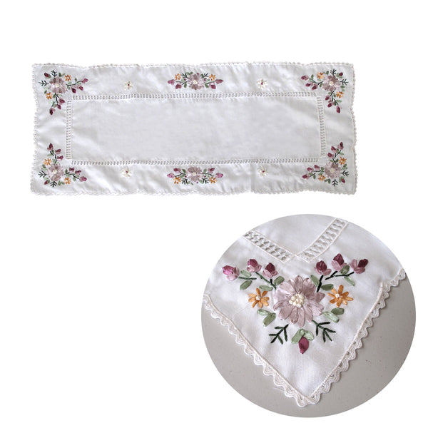 Victoriana Floral Applique Embroidered Table Runner 40 x 90cm white