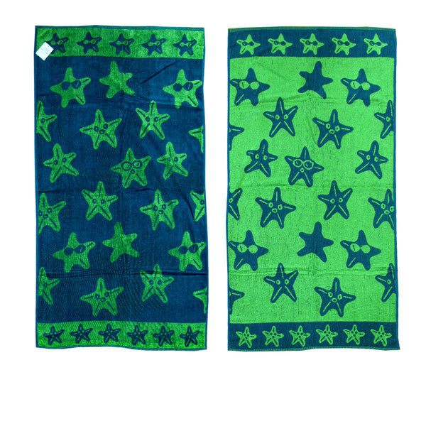Jacquard Velour Cotton Reversible Beach Towel 81 x 162cm Green Starfish