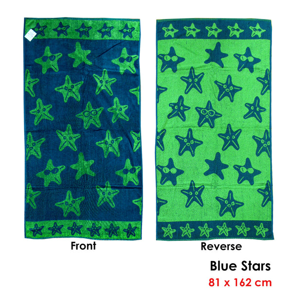 Jacquard Velour Cotton Reversible Beach Towel 81 x 162cm Green Starfish