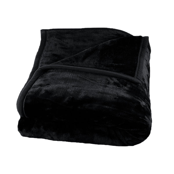 1000GSM 2 Ply Mink Blanket Rug Throw Queen Black 200 x 240cm