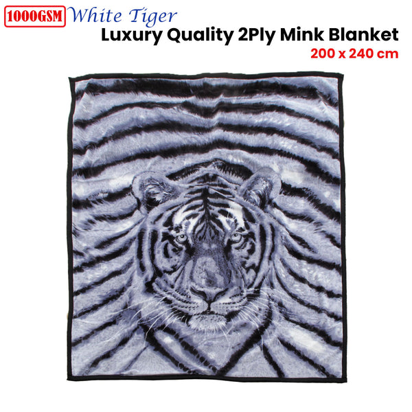 White Tiger 2 Ply Mink Blanket Rug Throw 1000gsm 200 x 240cm