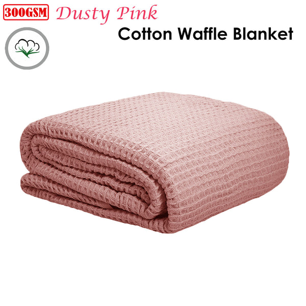 Cotton Waffle 300gsm Throw Rug Blanket Dusky Pink Queen
