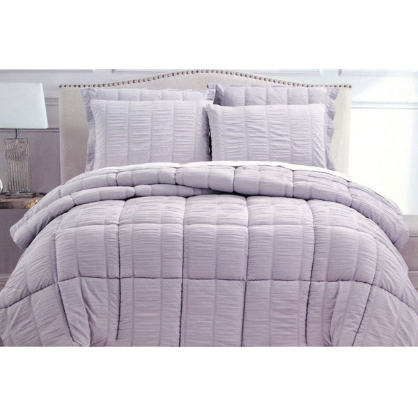 Hotel Living 3 Piece Seersucker Comforter Bedspread Coverlet Set Queen Lilac