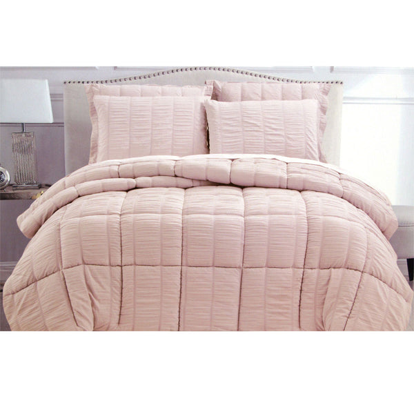 Hotel Living 3 Piece Seersucker Comforter Bedspread Coverlet Set Queen Pink