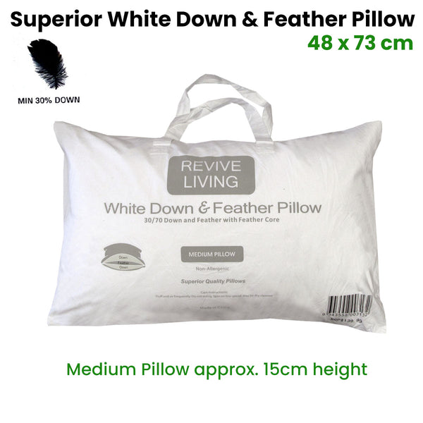 Revive Living 70% Feather 30% Down Medium Pillow 48 x 73cm