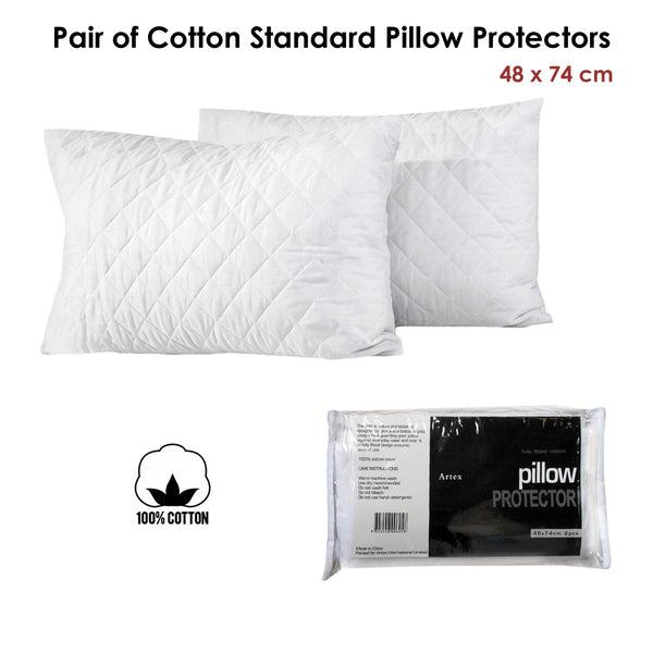 Artex Pair of Cotton Quilted Standard Pillow Protectors 48 x 74cm