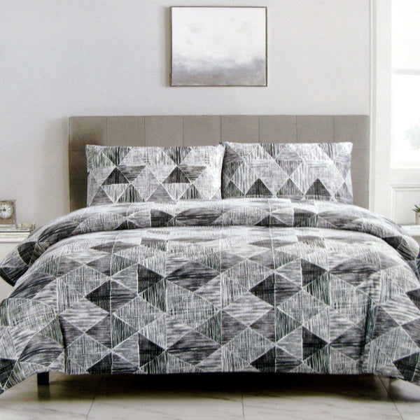 Avery Geometric Lines Microfibre Quilt Doona Duvet Cover Set Queen