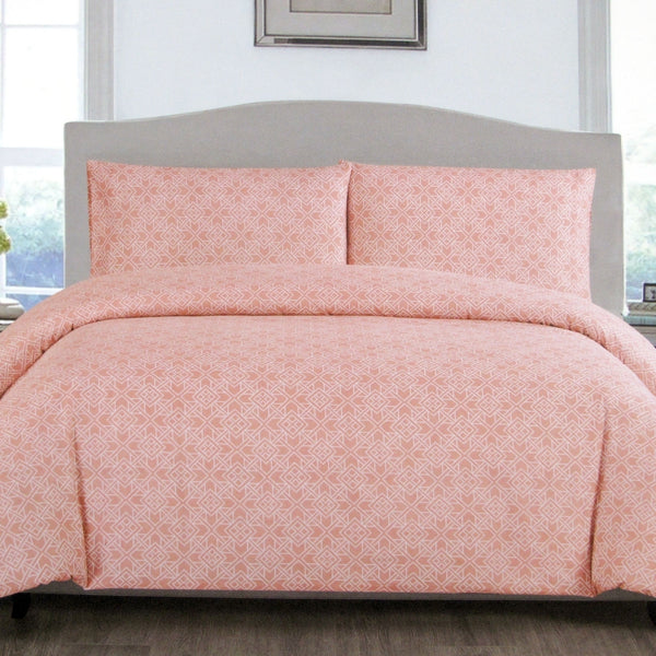 Artex Nzeppel Geometric Microfibre Quilt Doona Duvet Cover Set Peach Queen