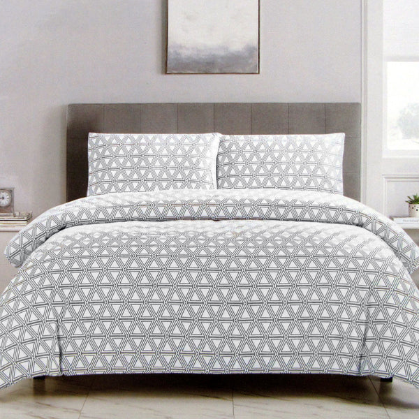 Geometric Triangle Printed Microfibre Quilt Doona Duvet Cover Set Black Queen