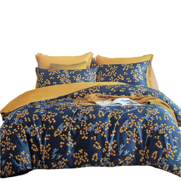 Xanthia 400TC Cotton Sateen Quilt Doona Duvet Cover Set Navy Blue King