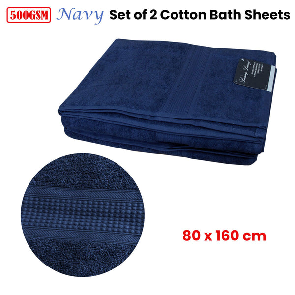 Set of 2 500gsm Cotton Bath Sheet Navy Blue 80 x 160 cm