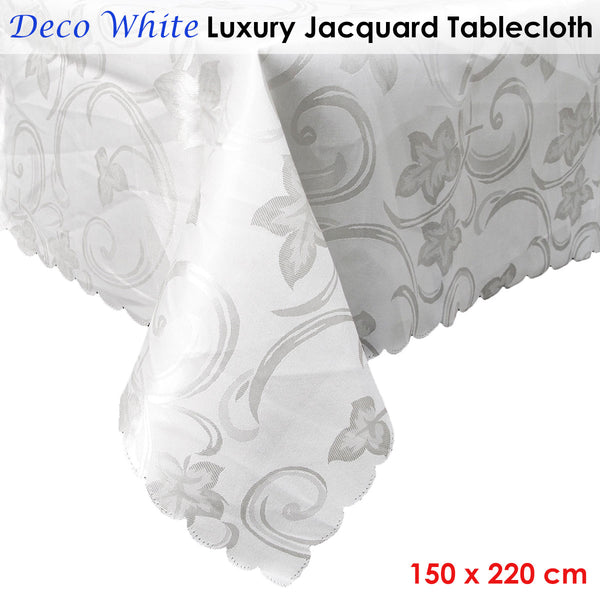 Deco Jacquard Floral Tablecloth Rectangular White 150 x 220cm