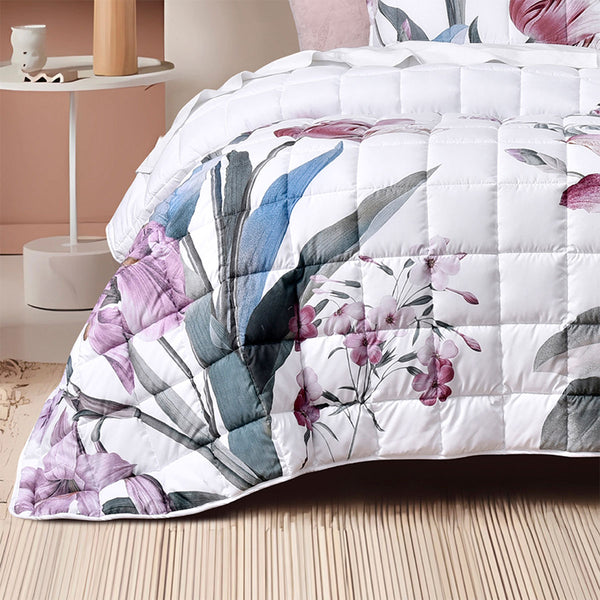 Bianca Carmela Floral Bedspread Coverlet Comforter Set White Single