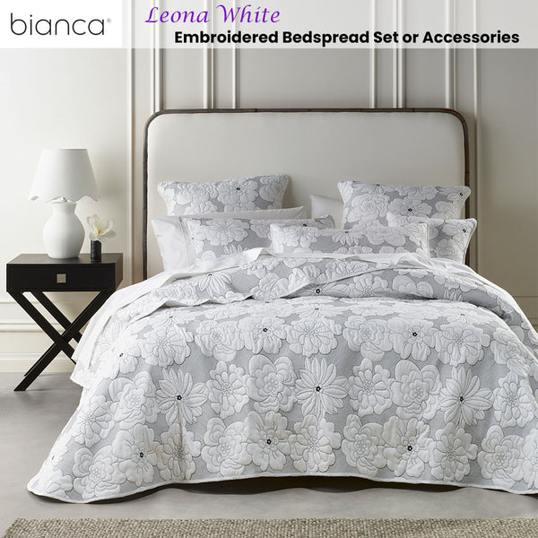 Bianca Leona Floral 4 Pce Bedspread Coverlet Cushion Set White King