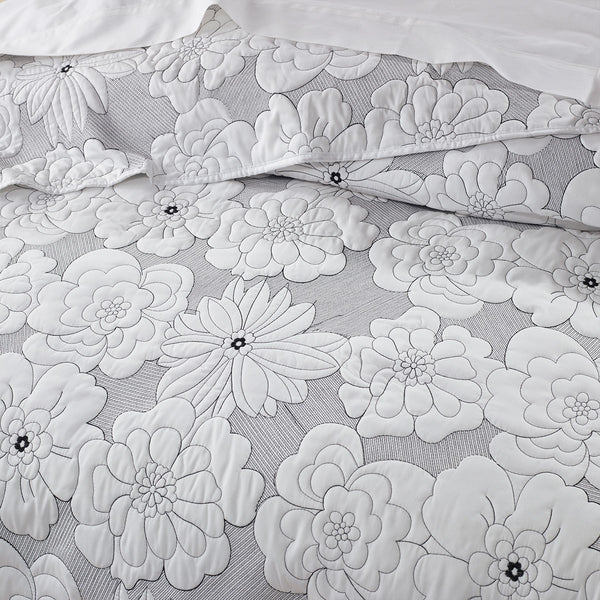 Bianca Leona Floral 4 Pce Bedspread Coverlet Cushion Set White Queen