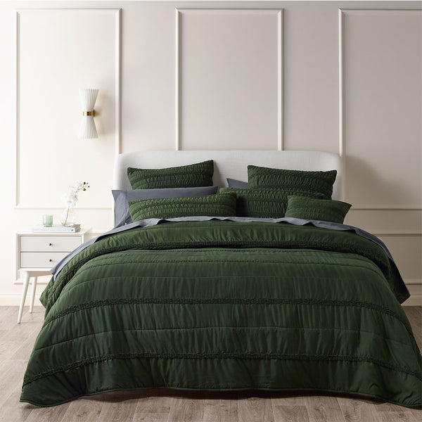 Bianca Vienna Textured Ruched Bedspread Coverlet Comforter Green Double
