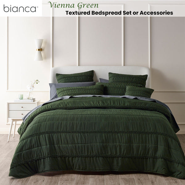 Bianca Vienna Textured Ruched Bedspread Coverlet Comforter Green Double