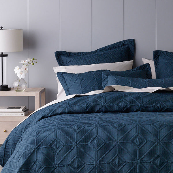Bianca Kazimir Geometric Bedspread Coverlet Comforter Set Navy Single Double