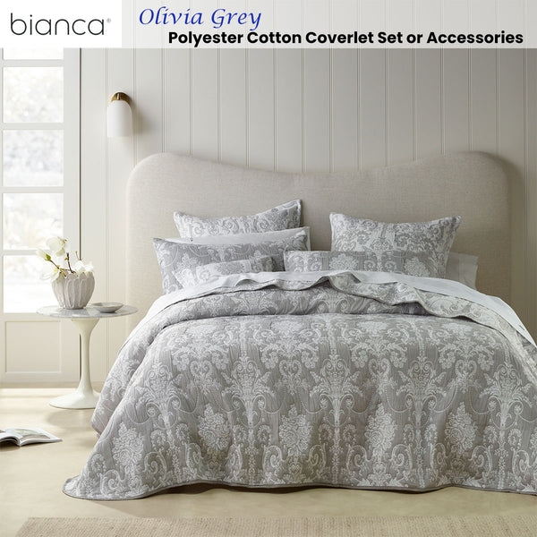 Bianca Olivia Rose Jacquard Bedspread Coverlet Comforter Set Grey Super King