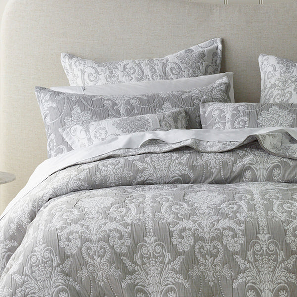 Bianca Olivia Rose Jacquard Bedspread Coverlet Comforter Set Grey Super King