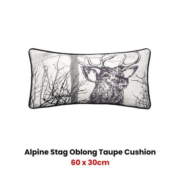 Bianca Alpine Stag Head Print Taupe Jacquard Oblong Filled Cushion 60 x 30cm
