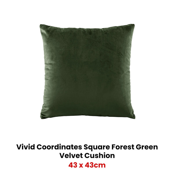 Bianca Vivid Coordinates Square Forest Green Velvet Cushion 43cm