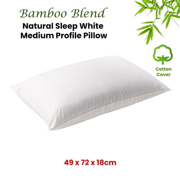 Bianca Natural Sleep White Bamboo Blend Medium Profile Pillow 49 x 72cm